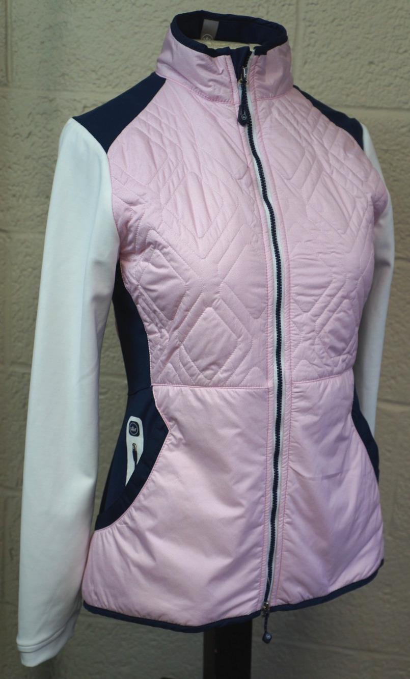 Peter Millar Women's Madeline Hybrid Full Zip Golf Jacket Pink White Navy Size S